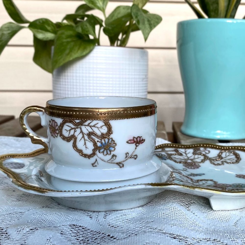 Antique Nagoya Nippon SNB Hand Painted Cup and Under Plate